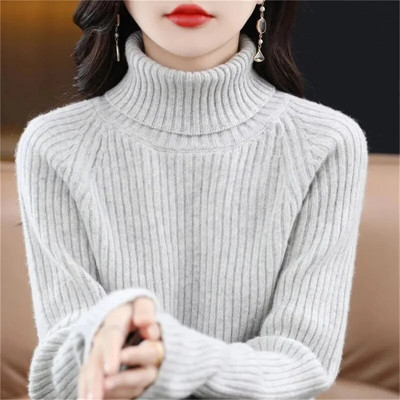 Πλεκτό πουλόβερ Γυναικεία κορεατική έκδοση Πουλόβερ με ζιβάγκο Χειμερινό μονόχρωμο πουλόβερ Ζεστό μακρυμάνικο πουλόβερ με πάτο πλεκτό σε