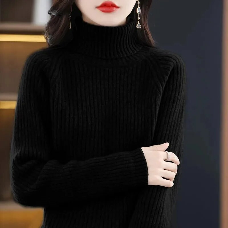 Πλεκτό πουλόβερ Γυναικεία κορεατική έκδοση Πουλόβερ με ζιβάγκο Χειμερινό μονόχρωμο πουλόβερ Ζεστό μακρυμάνικο πουλόβερ με πάτο πλεκτό σε