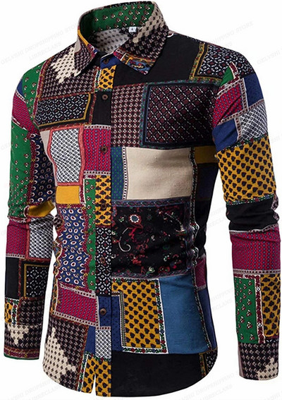 Vīriešu krekli Vīriešu modes krekls ar garām piedurknēm Havajiešu krekli ar ziediem pludmales blūze Vīriešu apģērbi Vīriešu Camisas Amata blūzes Vīriešu