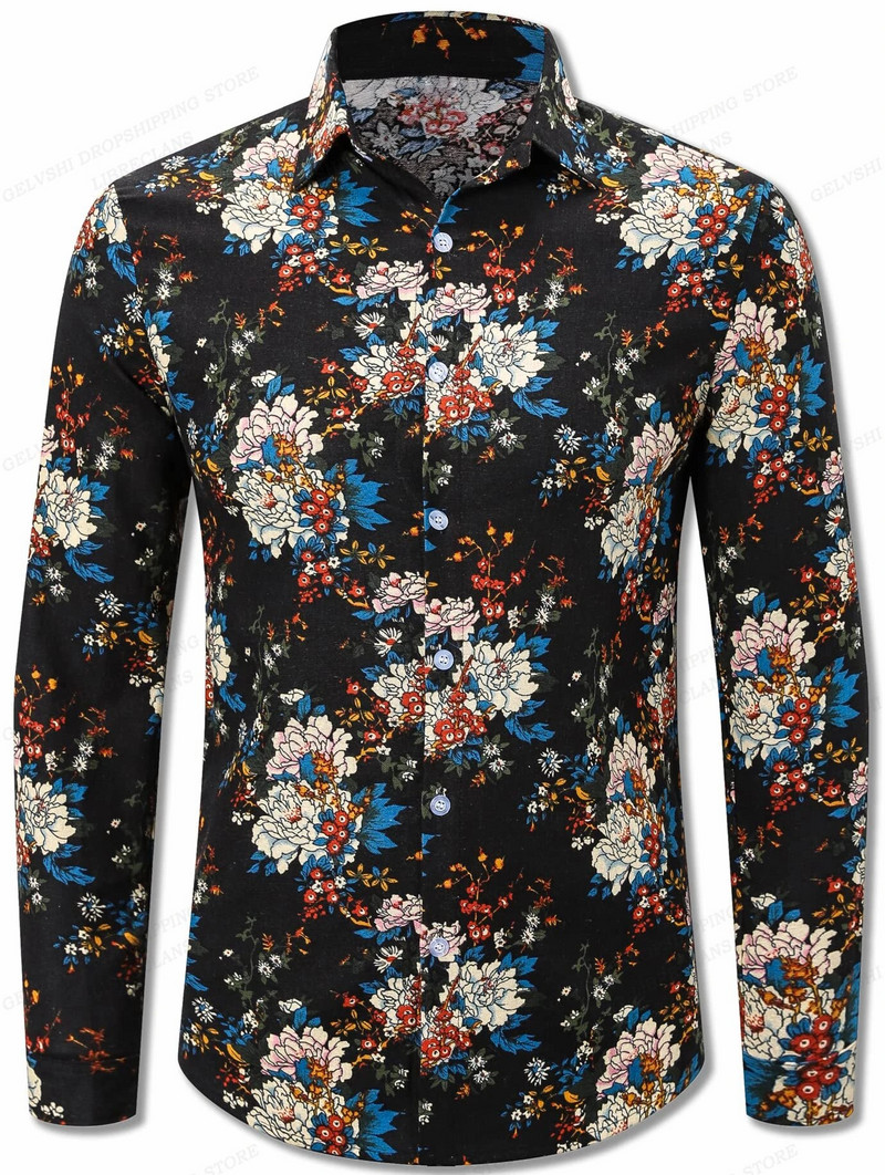 Vīriešu krekli Vīriešu modes krekls ar garām piedurknēm Havajiešu krekli ar ziediem pludmales blūze Vīriešu apģērbi Vīriešu Camisas Amata blūzes Vīriešu