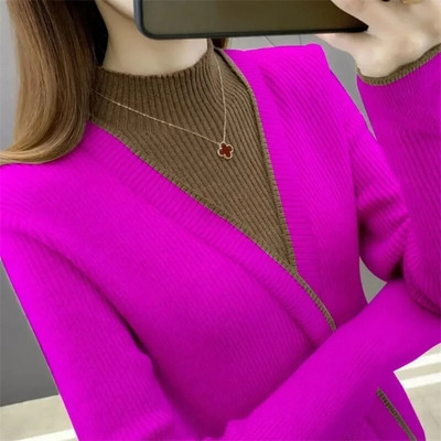 Φθινόπωρο 2023 Basic πουλόβερ με κάτω γυναικείο κορυφαίο πουλόβερ με μαλακό λαιμό με ραβδώσεις ελαστικό πουλόβερ Ζεστό μονόχρωμο λεπτό πουλόβερ