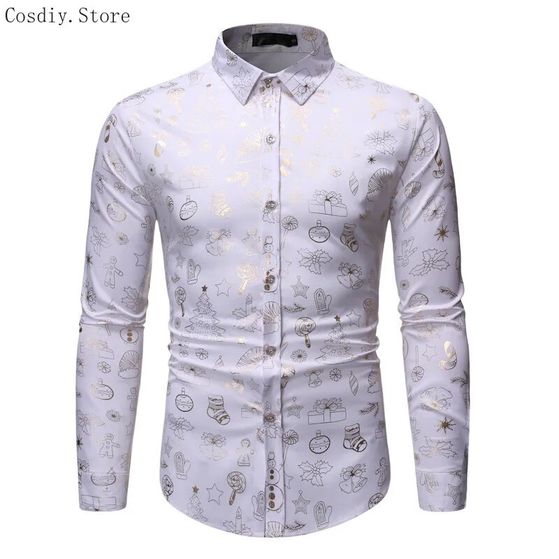 Ziemassvētku vecīša vīriešu svētku krekls Ziemassvētku apdruka Darbs Apkakle Rudens Mode Poga uz augšu Smieklīgi topi Garās piedurknes Ziemassvētki Sarkans Zaļš