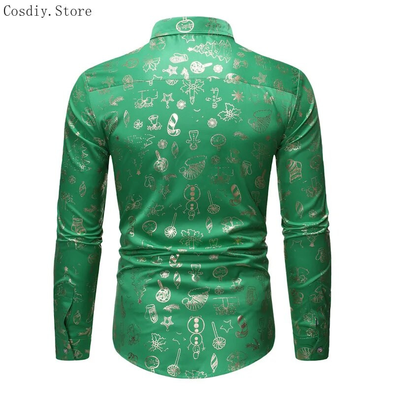 Ziemassvētku vecīša vīriešu svētku krekls Ziemassvētku apdruka Darbs Apkakle Rudens Mode Poga uz augšu Smieklīgi topi Garās piedurknes Ziemassvētki Sarkans Zaļš