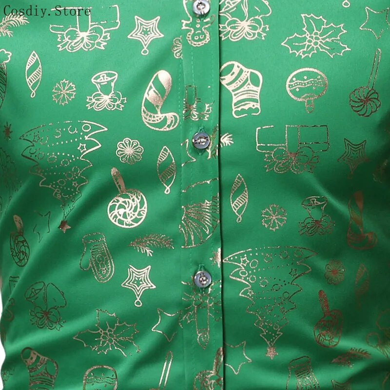 Ziemassvētku vecīša vīriešu svētku krekls Ziemassvētku apdruka Darbs Apkakle Rudens Mode Poga uz augšu Smieklīgi topi Garās piedurknes Ziemassvētki Sarkans Zaļš