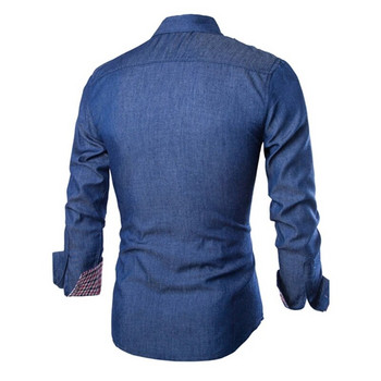 Ανδρικά τζιν πουκάμισα 2022 μακρυμάνικο ανδρικό πουκάμισο φόρεμα μόδας λεπτή εφαρμογή στυλ Navy μπλε τζιν ανδρικό πουκάμισο μακρυμάνικο πουκάμισο για άνδρες
