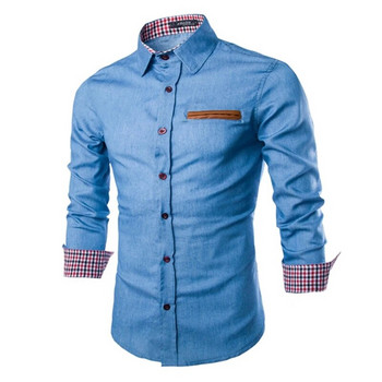 Ανδρικά τζιν πουκάμισα 2022 μακρυμάνικο ανδρικό πουκάμισο φόρεμα μόδας λεπτή εφαρμογή στυλ Navy μπλε τζιν ανδρικό πουκάμισο μακρυμάνικο πουκάμισο για άνδρες