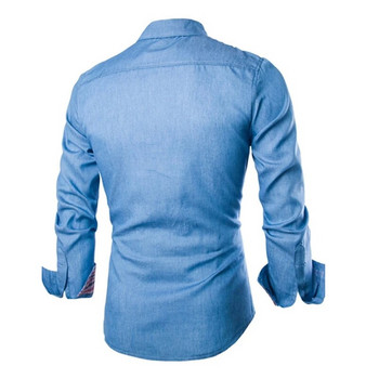 Мъжки дънкови ризи 2022 Мъжка риза с дълъг ръкав Модна тънка риза в стил Тъмносини дънки Мъжка риза Риза с дълъг ръкав за мъже