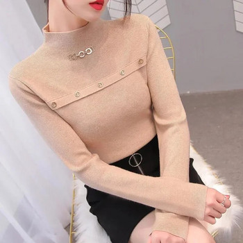 Γυναικείο Πλεκτό πουλόβερ 2023 Νέο μακρυμάνικο πουκάμισο με μισό ζιβάγκο Πουλόβερ Φθινοπωρινό μαλακό χειμωνιάτικο μπλούζα πουλόβερ