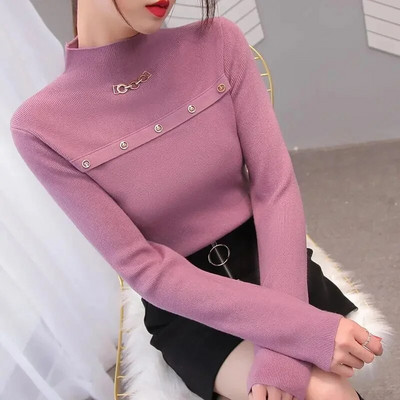 Sieviešu trikotāžas džemperis, 2023. gada jauns krekls ar garām piedurknēm, džemperi ar pusi kakla apkakli, rudens ziemas mīkstas blūzes džemperi