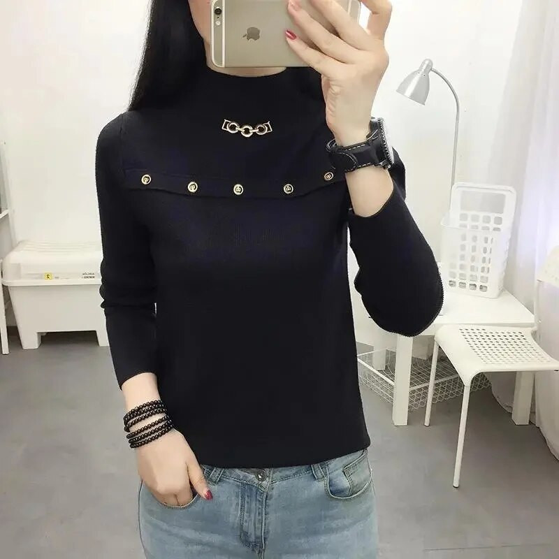 Sieviešu trikotāžas džemperis, 2023. gada jauns krekls ar garām piedurknēm, džemperi ar pusi kakla apkakli, rudens ziemas mīkstas blūzes džemperi