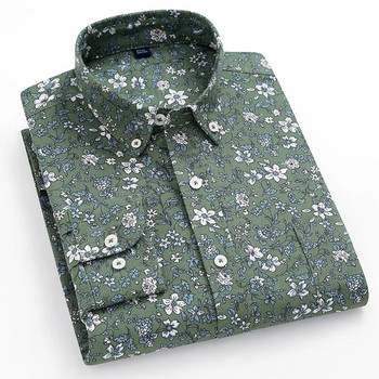 Мъжки памучни ризи с дълъг ръкав с флорални щампи Винтидж щампована тънка пролетна лятна ваканционна ежедневна риза