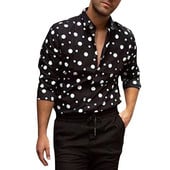 Ανδρικά πουκάμισα μακρυμάνικο πουά τύπωμα μαύρο πουκάμισο Ανδρικά καθημερινά μπλουζάκια Streetwear Vintage ρούχα Harajuku Όμορφη μπλούζα