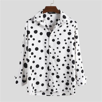 Мъжки ризи Черна риза с принт на точки с дълъг ръкав Мъжки ежедневни ежедневни горнища Улично облекло Ретро дрехи Harajuku Красива блуза