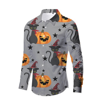 Ανδρικό μακρυμάνικο πουκάμισο Halloween 3d Digital Ghost Funny Print Μπλούζες μπλούζας με φορέματα δρόμου για φθινοπωρινά ρούχα παραλίας Chemise