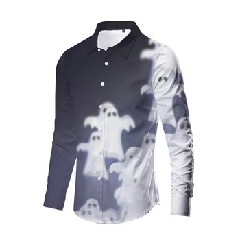 Ανδρικό μακρυμάνικο πουκάμισο Halloween 3d Digital Ghost Funny Print Μπλούζες μπλούζας με φορέματα δρόμου για φθινοπωρινά ρούχα παραλίας Chemise