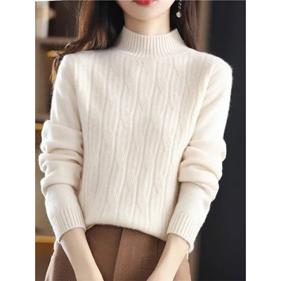2024. gada rudens ziemas biezais sieviešu džemperis, trikotāžas džemperis ar rievotu džemperi ar garām piedurknēm, šaurs džemperis, mīksts, silts sieviešu džemperis