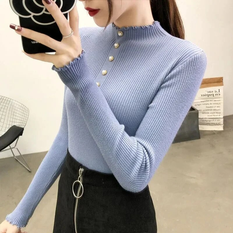 2023. gada jauns rudens trikotāžas ikdienas džemperis Sieviešu silts džemperis ziemas džemperis ar garām piedurknēm biroja džemperis Plāns, ciets džemperis