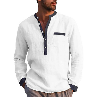Félgombos Henley-ing Férfi Alkalmi Egyszerű, Kényelmes Egyszínű galléros ing felső európai amerikai stílusú vintage retro