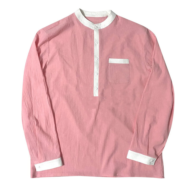 Félgombos Henley-ing Férfi Alkalmi Egyszerű, Kényelmes Egyszínű galléros ing felső európai amerikai stílusú vintage retro