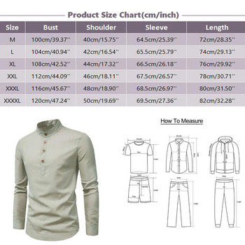 Мъжки ризи Ежедневни едноцветни стояща яка Риза с половин копче Henley Тънка риза с дълъг ръкав Slim Fit Европейски американски стил