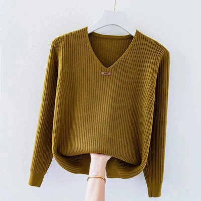 2023 Νέο φθινοπωρινό γυναικείο πουλόβερ με λαιμόκοψη πλεκτά Πλεκτά πουλόβερ Μασίφ Κορεάτικα Basic casual πουλόβερ πουλόβερ με κάτω μέρος