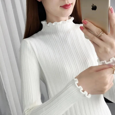 Jauns bruņurupuču kašmira džemperis Sieviešu ikdienas paragrāfs Ziedu apkakle ar garām piedurknēm Džemperis Vienkrāsains džemperis džemperis