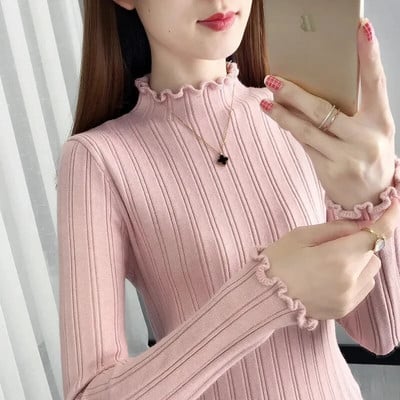 Jauns bruņurupuču kašmira džemperis Sieviešu ikdienas paragrāfs Ziedu apkakle ar garām piedurknēm Džemperis Vienkrāsains džemperis džemperis