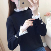 2022. gada jauns rudens ziemas sieviešu džemperis ar apkakli Puloveri Džemperi ar garām piedurknēm, tievi, lielizmēra korejiešu trikotāžas topi, sieviešu vilki