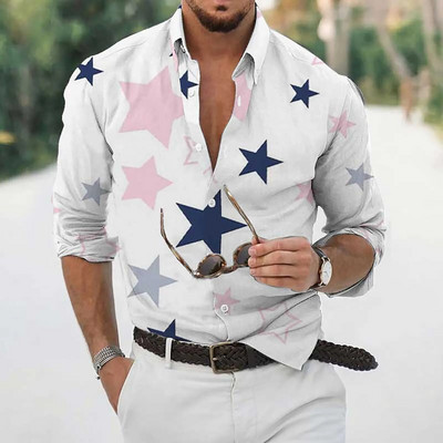 Vīriešu krekli ar garām piedurknēm melns balts 3d print svītrains krekls vīriešiem ikdienas ikdienas topi Ielu apģērbi Apģērbi Harajuku vīriešu blūze