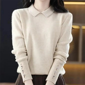 Casual γυναικείο πουλόβερ 2023 Φθινόπωρο, Χειμώνας Ζεστό Βασικό Μπλουζάκι με μακρυμάνικο κορεάτικο πλεκτό πουλόβερ