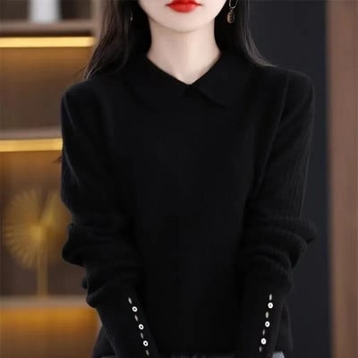 Casual γυναικείο πουλόβερ 2023 Φθινόπωρο, Χειμώνας Ζεστό Βασικό Μπλουζάκι με μακρυμάνικο κορεάτικο πλεκτό πουλόβερ