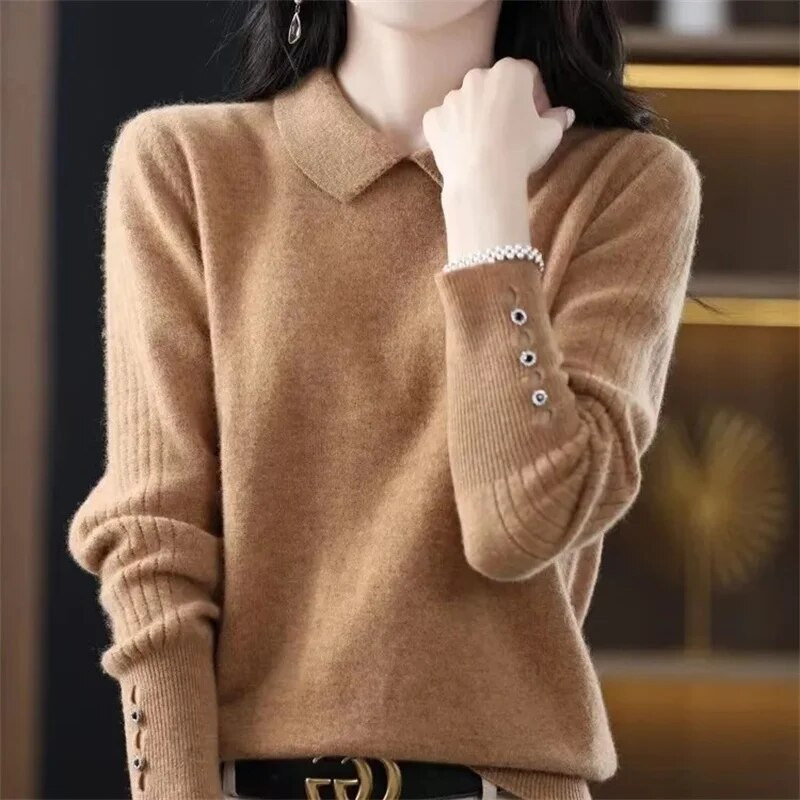 Casual γυναικείο πουλόβερ 2023 Φθινόπωρο, Χειμώνας Ζεστό Βασικό Μπλουζάκι με μακρυμάνικο κορεάτικο πλεκτό πουλόβερ
