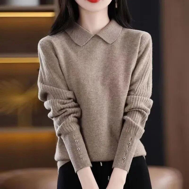 Casual γυναικείο πουλόβερ 2023 Φθινόπωρο, Χειμώνας Ζεστό Βασικό Μπλουζάκι με μακρυμάνικο κορεάτικο πλεκτό πουλόβερ