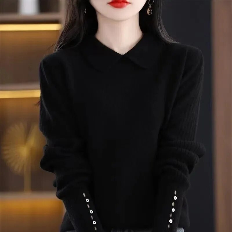 Casual γυναικείο πουλόβερ 2023 Φθινόπωρο, Χειμώνας Ζεστό Βασικό Μπλουζάκι με μακρυμάνικο κορεάτικο πλεκτό πουλόβερ