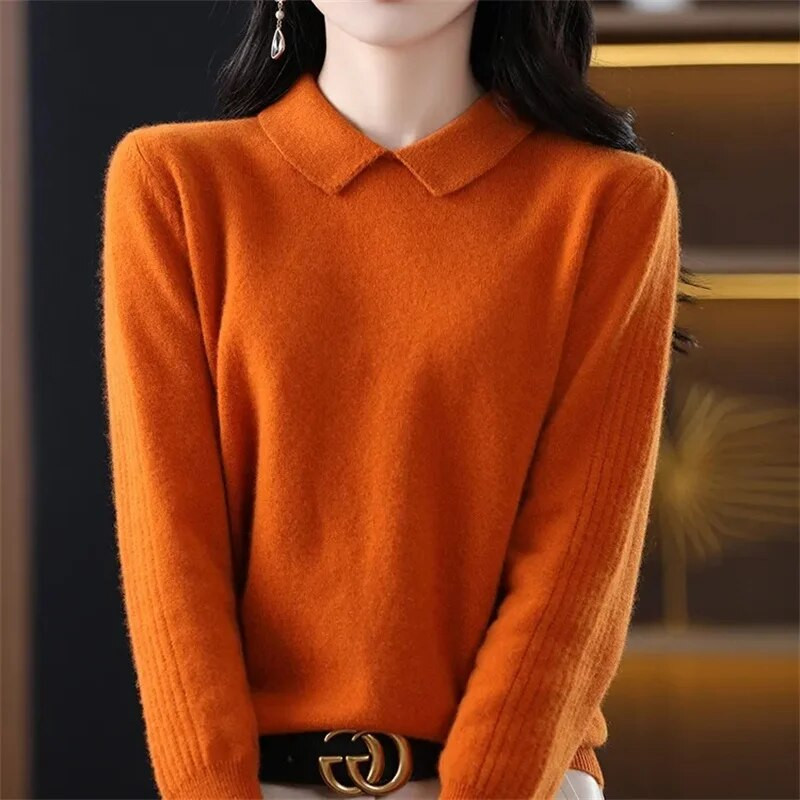 Casual γυναικείο πουλόβερ 2023 Φθινόπωρο, Χειμώνας Ζεστό Βασικό Μπλουζάκι με μακρυμάνικο κορεάτικο πλεκτό πουλόβερ