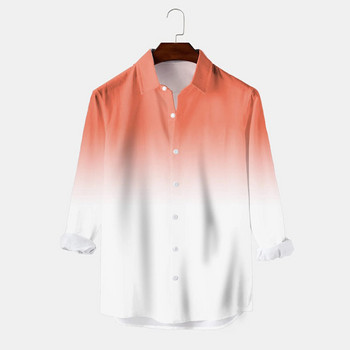 Vintage ντεγκραντέ μακρυμάνικο ανδρικό πουκάμισο καλοκαιρινές καθημερινές μπλούζες μονόχρωμο γιακά με ενεργητικό πορτοκαλί πουκάμισα Ανδρικά ρούχα Streetwear