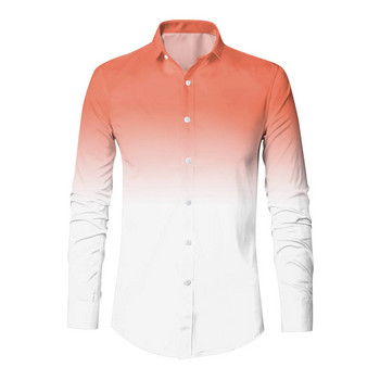 Винтидж градиентна риза с дълъг ръкав Мъжки летни ежедневни топове с плътна яка и енергични оранжеви ризи Мъжко облекло Улично облекло