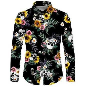 2024 Skull Graphic μακρυμάνικο πουκάμισο για άντρες 3d prints Casual πουκάμισα με κουμπιά για διακοπές Ανδρικό πουκάμισο για διακοπές Ανδρικά ρούχα Καλοκαίρι