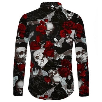 2024 Skull Graphic μακρυμάνικο πουκάμισο για άντρες 3d prints Casual πουκάμισα με κουμπιά για διακοπές Ανδρικό πουκάμισο για διακοπές Ανδρικά ρούχα Καλοκαίρι