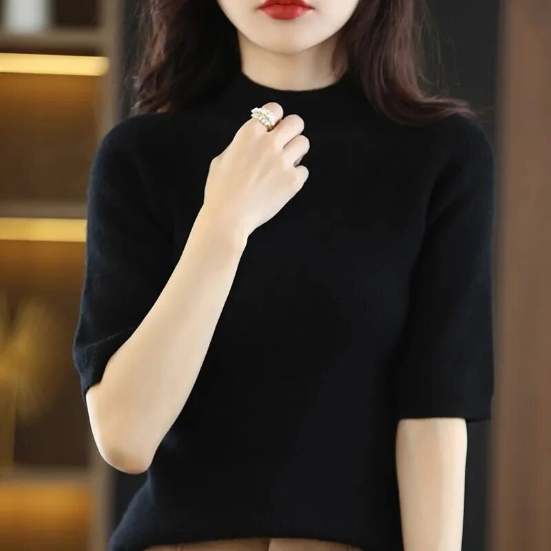 2023. gada jauns sieviešu džemperis, izrotāts kakls, biezs, silts pamata pulovers rudens ziemas trikotāžas džemperis, moderns korejiešu krekls ar apakšējo daļu