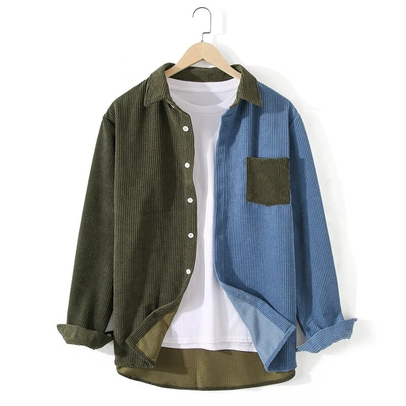Rudens New Cargo Velvets Vīriešu ar garām piedurknēm Ikdienas Patchwork Pocket Vīriešu Krekli Augstas kvalitātes Virskreklu Blūzes Vīriešu Apģērbs