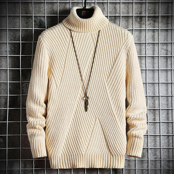 Κορεάτικο πουλόβερ με λαιμόκοψη Πλεκτό πουλόβερ με φθινοπωρινή λεπτή εφαρμογή Ανδρικά ρούχα μονόχρωμα ακανόνιστες ρίγες 2023