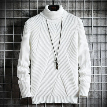 Κορεάτικο πουλόβερ με λαιμόκοψη Πλεκτό πουλόβερ με φθινοπωρινή λεπτή εφαρμογή Ανδρικά ρούχα μονόχρωμα ακανόνιστες ρίγες 2023