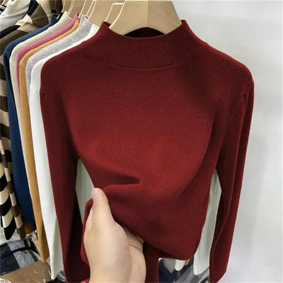 Pamata džemperi ar apkakli sievietēm Cimdi Melni Slim Pulovers Trikotāžas krekls ar garām piedurknēm augšējais džemperis Mīksts Silts