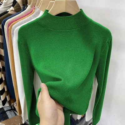 Pamata džemperi ar apkakli sievietēm Cimdi Melni Slim Pulovers Trikotāžas krekls ar garām piedurknēm augšējais džemperis Mīksts Silts