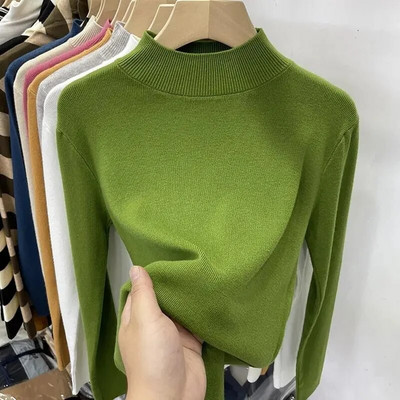 Pamata džemperi ar apkakli sievietēm Cimdi Melni Slim Pulovers Trikotāžas krekls ar garām piedurknēm augšējais džemperis Mīksts Silts