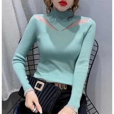 2023-as őszi tél szexi női pulóverek felsők Karcsú, szüreti pulóver, puha, meleg húzású női alkalmi pulóver, kötött pulóver