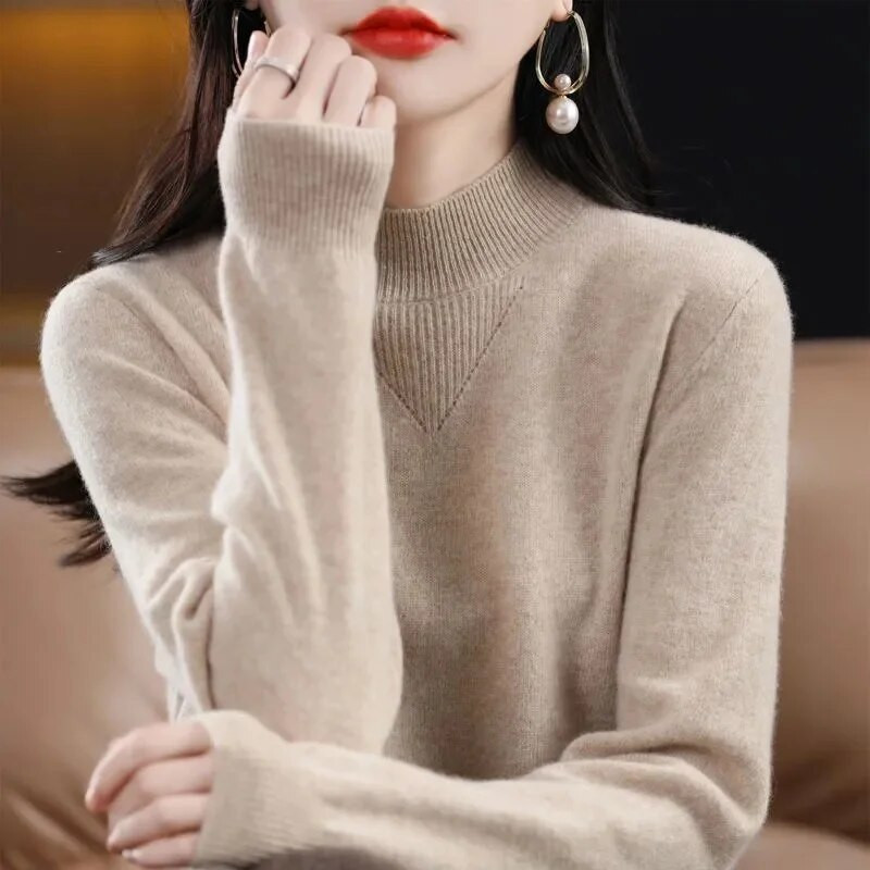Rudens ziemas džemperi ar apkakli Sieviešu džemperi ar apkakli Vintage Solid Basic trikotāžas topi Džemperi ar garām piedurknēm Jauns