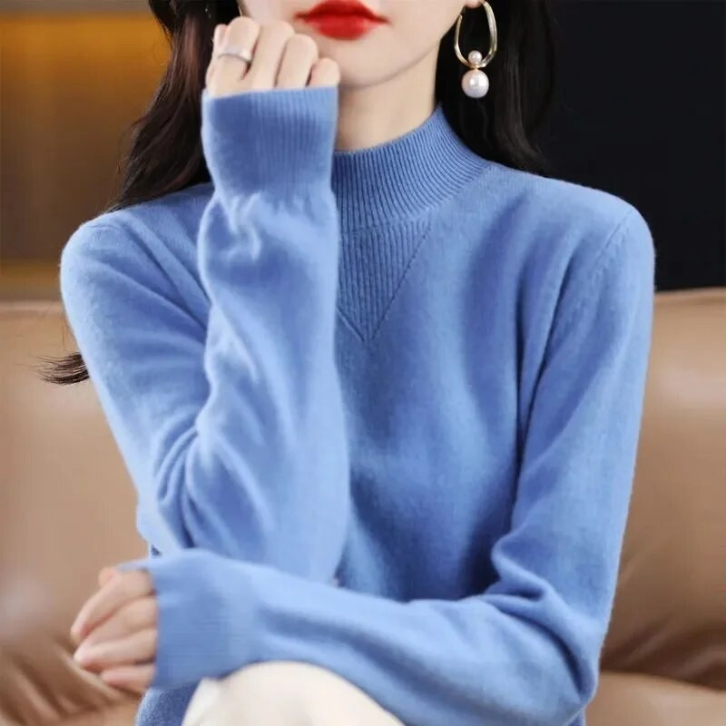 Rudens ziemas džemperi ar apkakli Sieviešu džemperi ar apkakli Vintage Solid Basic trikotāžas topi Džemperi ar garām piedurknēm Jauns