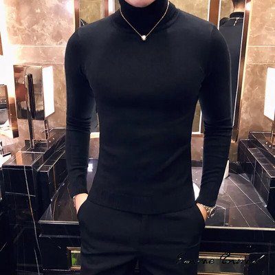 Rudens vīriešu džemperis ar apkakli silts vienkrāsains, plāns vīriešu ikdienas džemperis džemperis vīriešu ziemas apģērbs